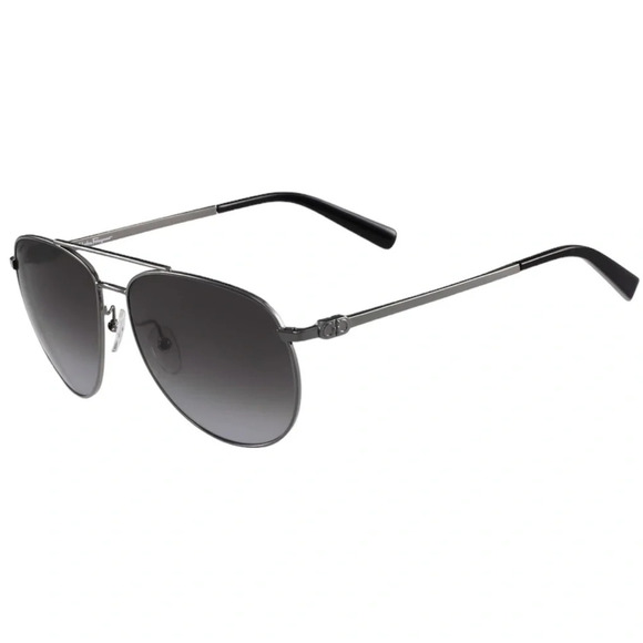 New UNISEX Salvatore Ferragamo Designer Shiny Ruthenium Aviator Sunglasses $295 - Picture 1 of 6